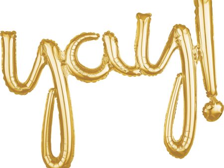 Yay! Script Phrase Gold Foil Balloon 88x63cm For Discount