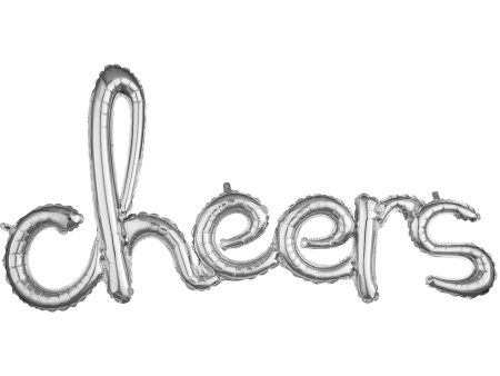 Cheers Script Phrase Silver Foil Balloon 101x53cm For Sale